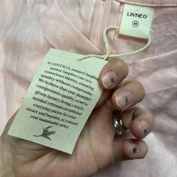 Lintico Alexa 100% Linen Natural Summer V-Neck Dress - Picture 3 of 6